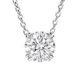 Collier Pendentif Réel Diamant Solitaire Rond 2 Carats Or Blanc 14K