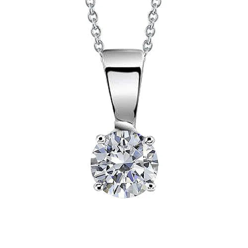 Collier Pendentif Réel Diamant Solitaire Rond Or Blanc 2.50 Carats 14K