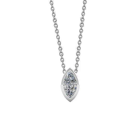 Collier Pendentif Réel Diamant Solitaire Taille Marquise 1.0 Carat WG 14K