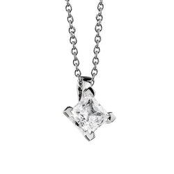Collier Pendentif Réel Diamant Solitaire Taille Princesse 1.50 Ct En Or Blanc 14K