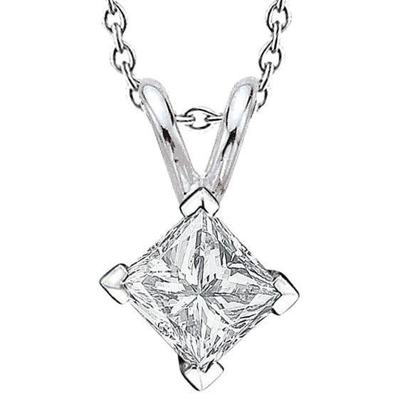 Collier Pendentif Réel Diamant Solitaire Taille Princesse 2.0 Ct. Or Blanc 14K