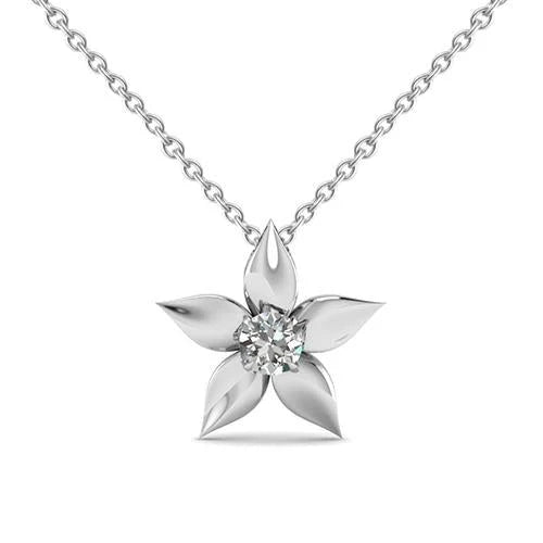 Collier Pendentif Réel Diamant Style Fleur Solitaire 0.75 Carat WG 14K