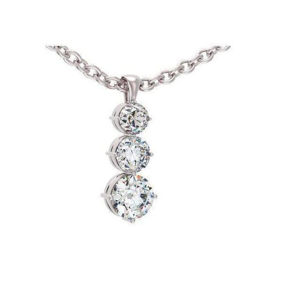 Collier Pendentif Réel Diamant Taille Brillant 2.25 Carats Or Blanc 14K