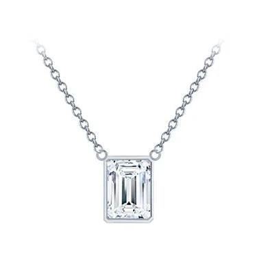 Collier Pendentif Réel Diamant Taille Emeraude 1 Carat Or Blanc 14K Bijoux