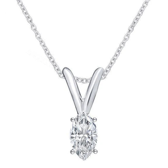 Collier Pendentif Réel Diamant Taille Marquise 2 Carats Or Blanc 14K