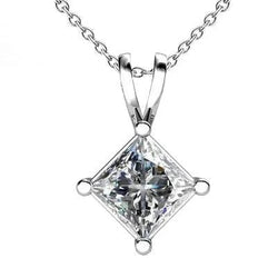 Collier Pendentif Réel Diamant Taille Princesse 2.50 Carats Dame Or Blanc 14K