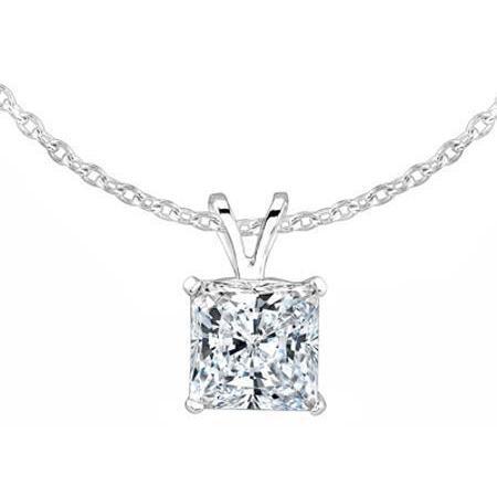 Collier Pendentif Réel Diamant Taille Princesse Etincelant 2,0 Ct. Or Blanc 14K