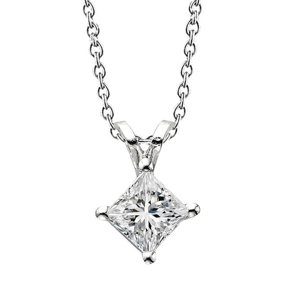 Collier Pendentif Réel Diamant Taille Princesse Etincelant En Or Blanc 2.50 Ct 14K