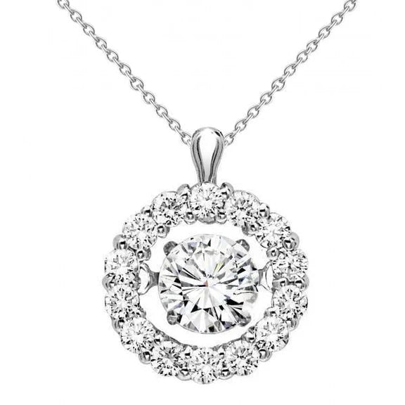 Collier Pendentif Réel Diamant Taille Ronde 1.40 Carats Or Blanc 14K