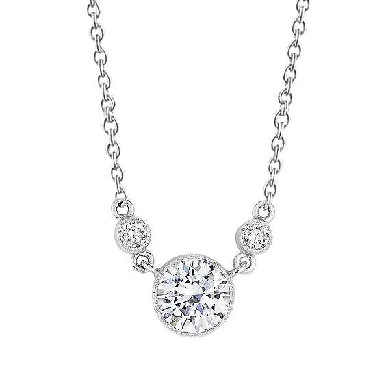 Collier Pendentif Réel Diamant Taille Ronde 2.60 Carats Or Blanc 14K