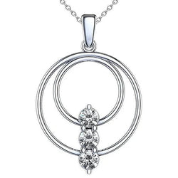 Collier Pendentif Réel Diamant Trois Pierres 1.50 Carats Or 14K Blanc