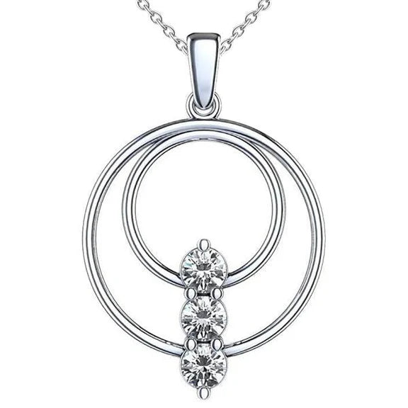 Collier Pendentif Réel Diamant Trois Pierres 1.50 Carats Or 14K Blanc