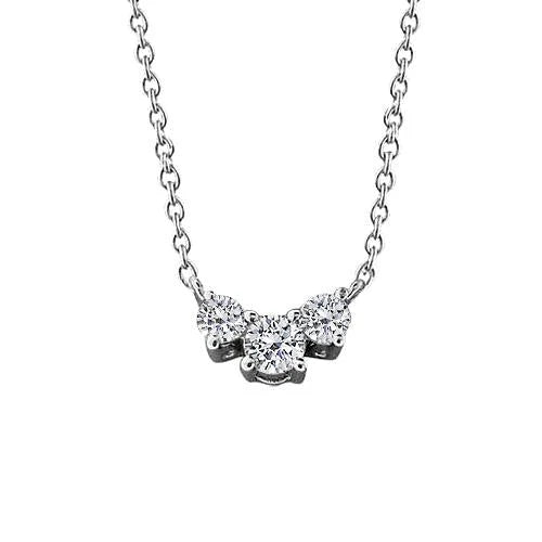 Collier Pendentif Réel Diamant Trois Pierres 2.00 Carats Dame Or Blanc 14K