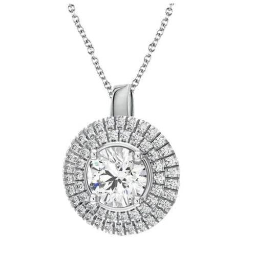 Collier Pendentif Réel Diamants 3.10 Carats Avec Chaîne Or Blanc 14K