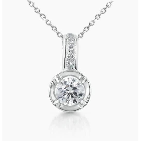 Collier Pendentif Réel Diamants Coupe Ronde 1.85 Carats Serti De Griffes 14K