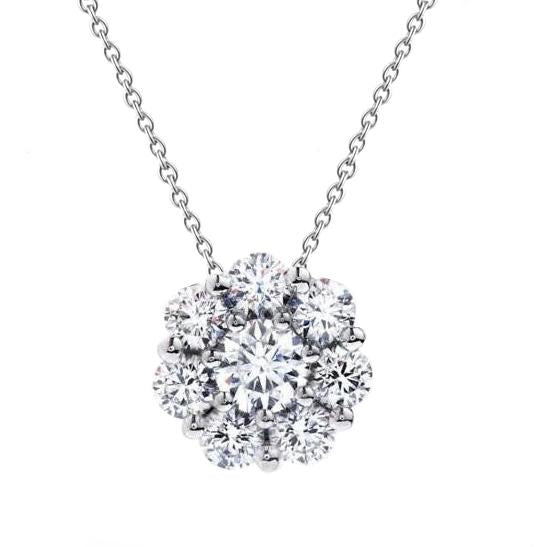 Collier Pendentif Réel Diamants Ronds 3.10 Carats Or Blanc 14K