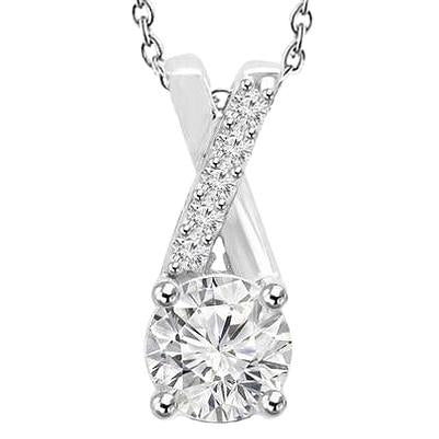Collier Pendentif Réel Diamants Taille Brillant 2.50 Carats Or Blanc 14 Carats