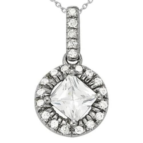 Collier Pendentif Rond Véritable Diamant Princesse 1.90 Carat Or Blanc 14K