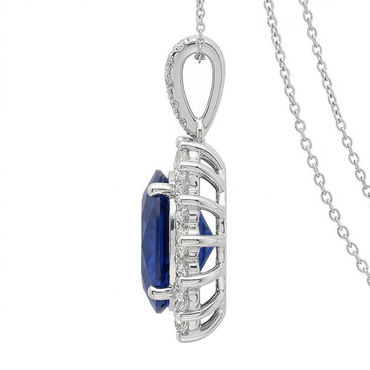 Collier Pendentif Saphir Bleu Et Diamants Naturels Extraits des Mines ( et non cultivés en laboratoire ) 8.40 Carats Or Blanc 14K