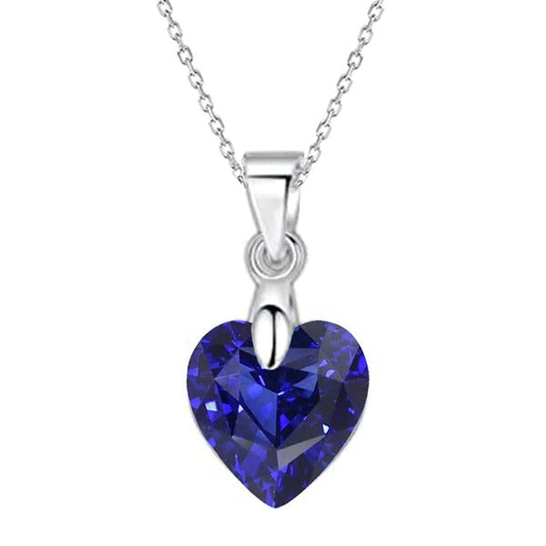 Collier Pendentif Solitaire Coeur Or Blanc Saphir Bleu 3 Carats