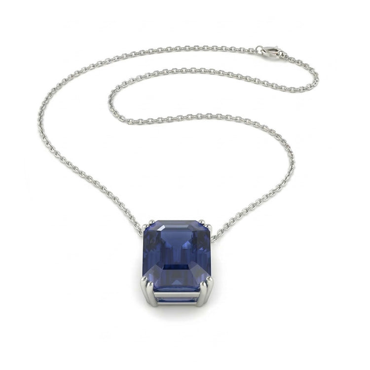 Collier Pendentif Solitaire Emeraude Saphir Bleu Foncé 4 quilates