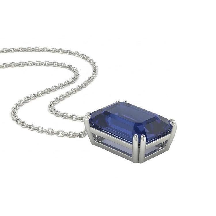 Collier Pendentif Solitaire Emeraude Saphir Bleu Foncé 4 quilates