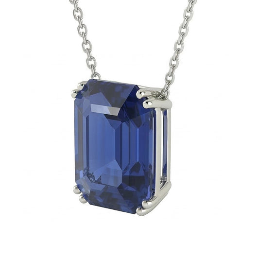 Collier Pendentif Solitaire Emeraude Saphir Bleu Foncé 4 quilates