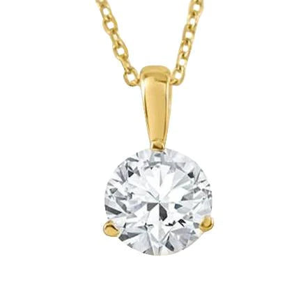 Collier Pendentif Solitaire Gros Authentique Diamant Rond Or Jaune 3 Carats 14K