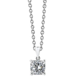 Collier Pendentif Solitaire Princesse Réel Diamant Or Blanc 2.50 Carats 14K