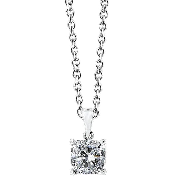 Collier Pendentif Solitaire Princesse Réel Diamant Or Blanc 2.50 Carats 14K