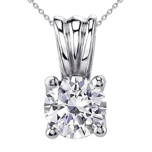 Collier Pendentif Solitaire Réel Diamant 1 Carat Or Blanc 14K
