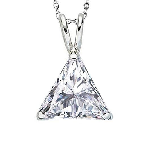 Collier Pendentif Solitaire Trillion De Naturel Diamants 1.50 Carats Or Blanc 14K