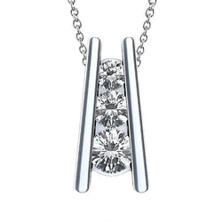 Collier Pendentif Style 3 Pierres 2.25 Ct. Réel Diamants Ronds Or Blanc 14K