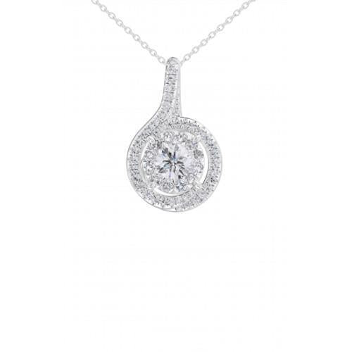 Collier Pendentif Véritable Diamant 1.87 Carats Or Blanc 14K Nouveau Prong Set