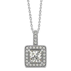 Collier Pendentif Véritable Diamant Princesse 1.50 Carats WG 14K Sans Chaîne