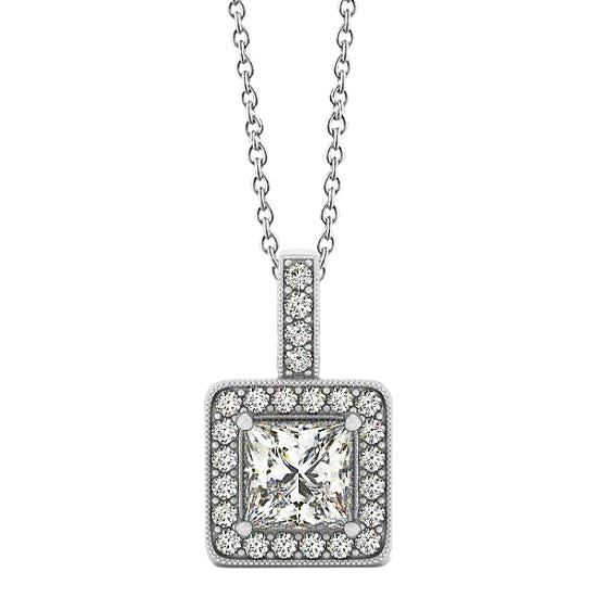 Collier Pendentif Véritable Diamant Princesse 1.50 Carats WG 14K Sans Chaîne