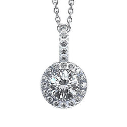 Collier Pendentif Véritable Diamant Rond Halo 3 Ct. Or Blanc 14K