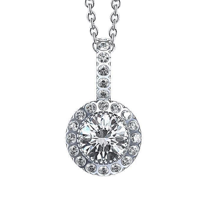 Collier Pendentif Véritable Diamant Rond Halo 3 Ct. Or Blanc 14K