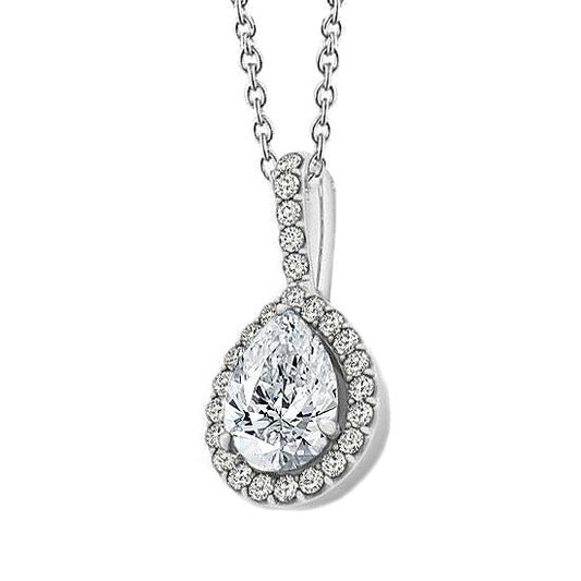 Collier Pendentif Véritable Diamant Rond & Poire Sans Chaîne 1.75 Carat WG 14K