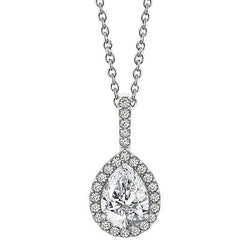 Collier Pendentif Véritable Diamant Rond & Poire Sans Chaîne 1.75 Carat WG 14K