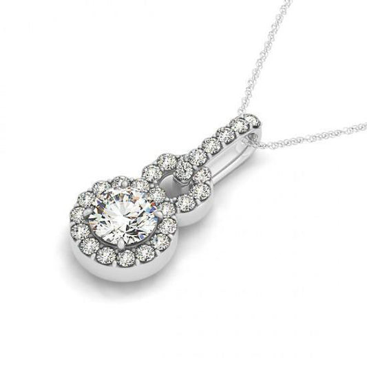 Collier Pendentif Véritable Diamant Rond Sans Chaîne 1.75 Carat Or Blanc 14K