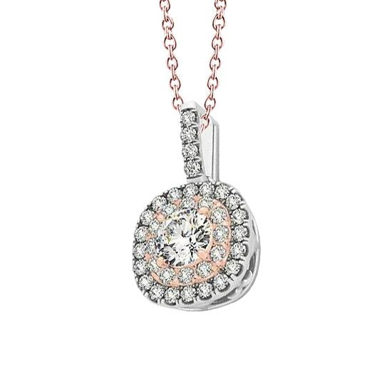 Collier Pendentif Véritable Diamant Rond Sans Chaîne Or Blanc Et Rose 1.25 Carats Neuf