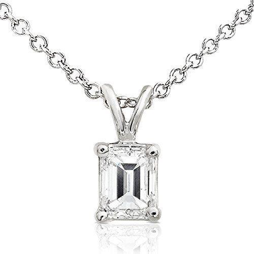 Collier Pendentif Véritable Diamant Solitaire En Forme D'émeraude 1.50 Carat WG 14K