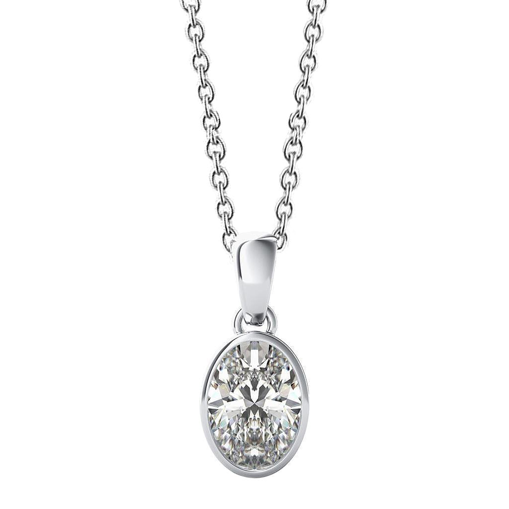 Collier Pendentif Véritable Diamant Solitaire Serti Clos 3 Ct En Or Blanc