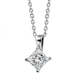 Collier Pendentif Véritable Diamant Solitaire Taille Princesse 3 Ct En Or Blanc 14K