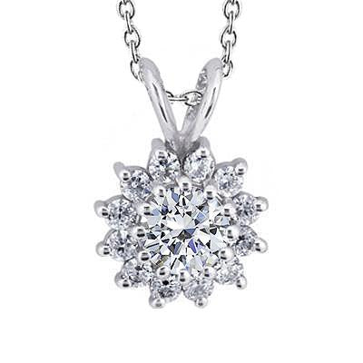 Collier Pendentif Véritable Diamant Star Burst Or Blanc 2.20 Carats 14K
