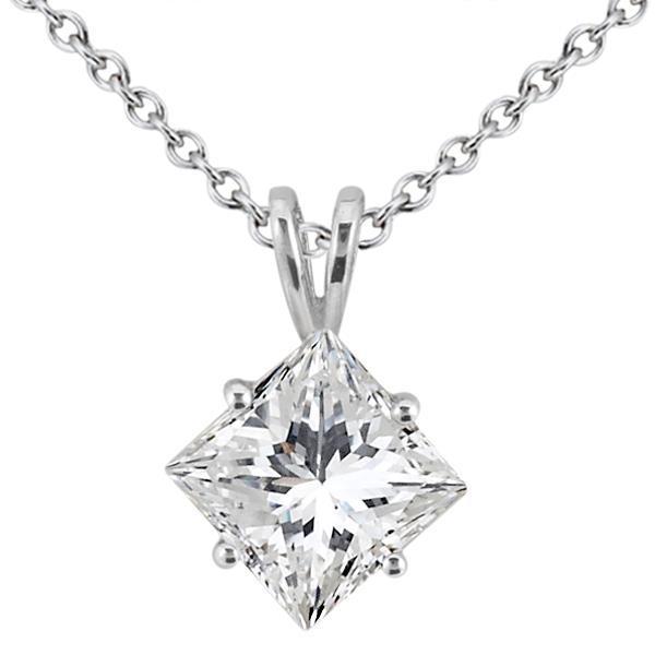 Collier Pendentif Véritable Diamant Taille Princesse Solitaire 2.25 Ct À Quatre Griffes