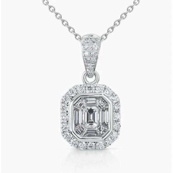 Collier Pendentif Véritable Diamants Serti Lunette Scintillante Or Blanc 2.25 Carats
