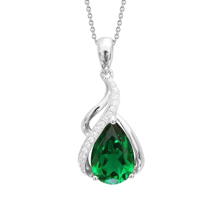 Collier Pendentif Vert Emeraude 8.40 Carats Et Diamants Or Blanc 14K