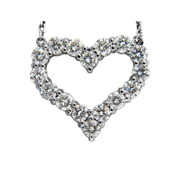 Collier Pendentif en Forme de Coeur 2.40 Ct Réel Diamants Taille Ronde Or Blanc 14K